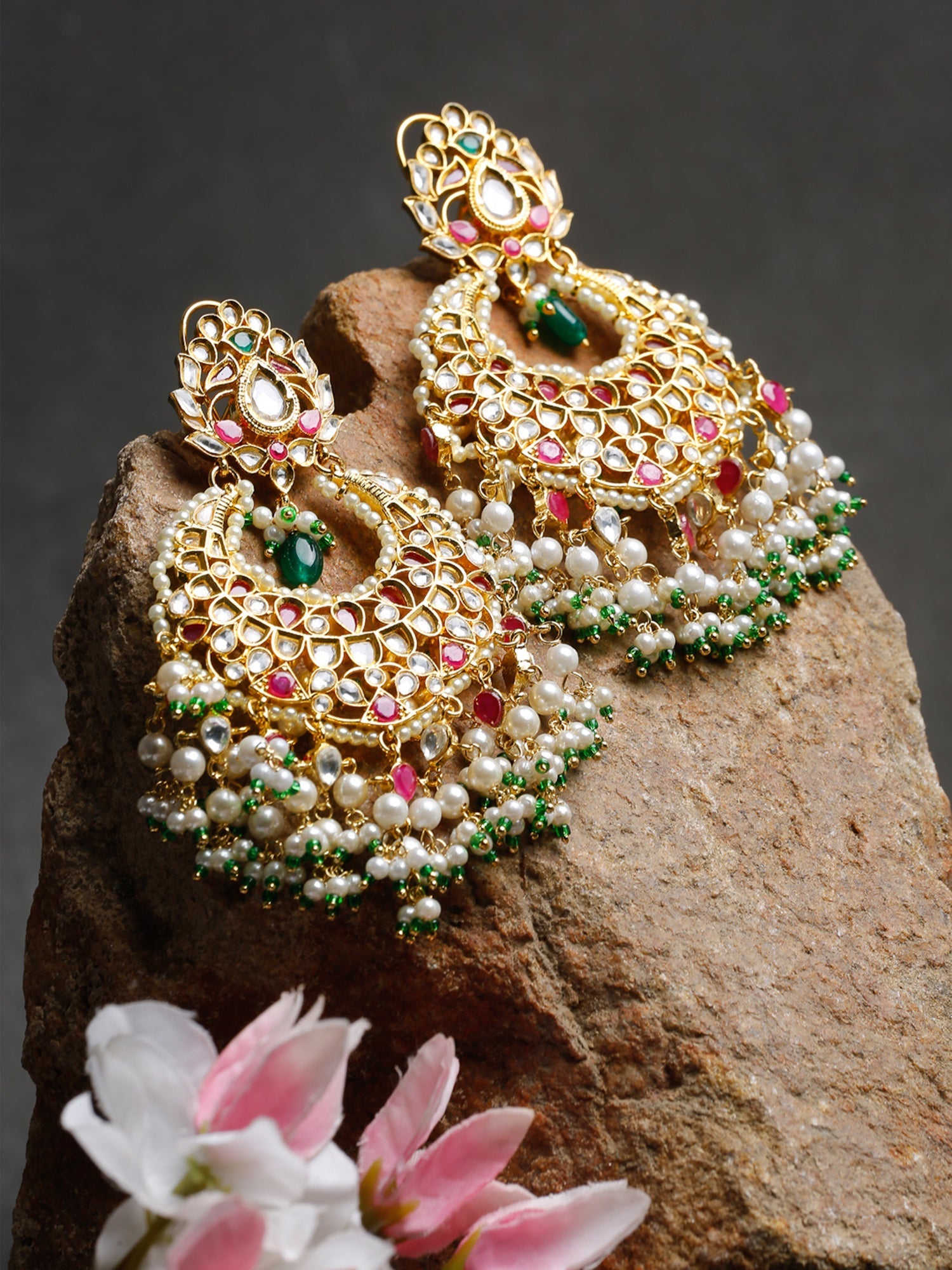 Kundan Multi Stone Earrings - Ruby Raang | Grocsy