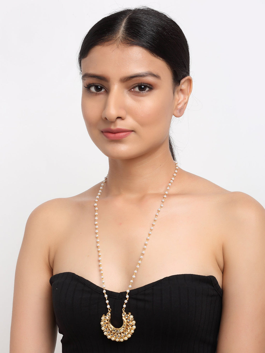 Long Kundan Pearl Neckpiece - Ruby Raang | Grocsy
