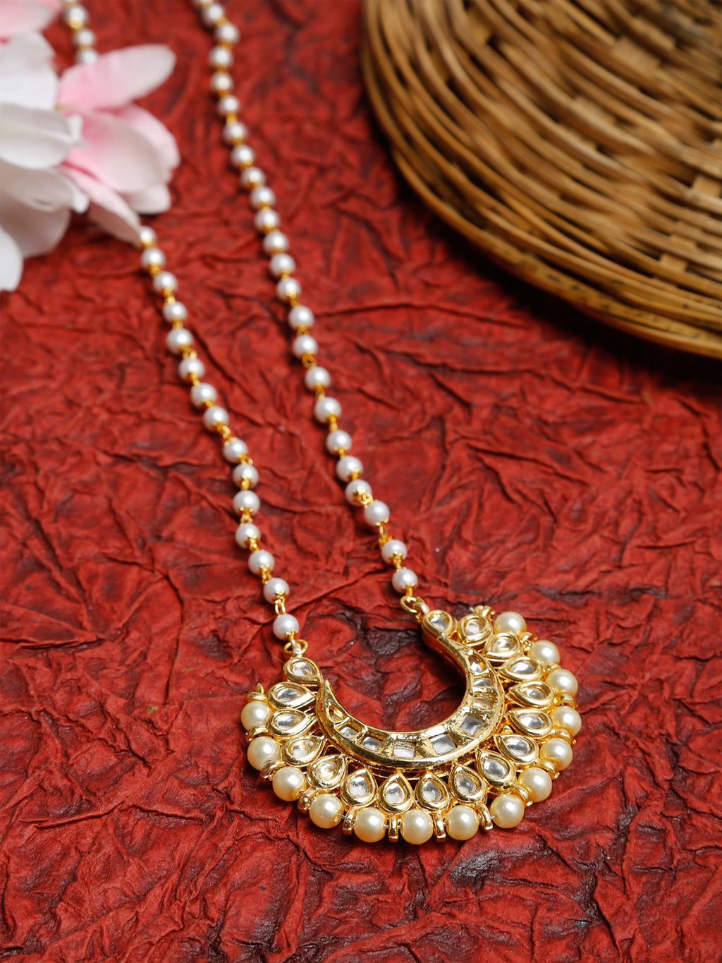 Long Kundan Pearl Neckpiece - Ruby Raang | Grocsy