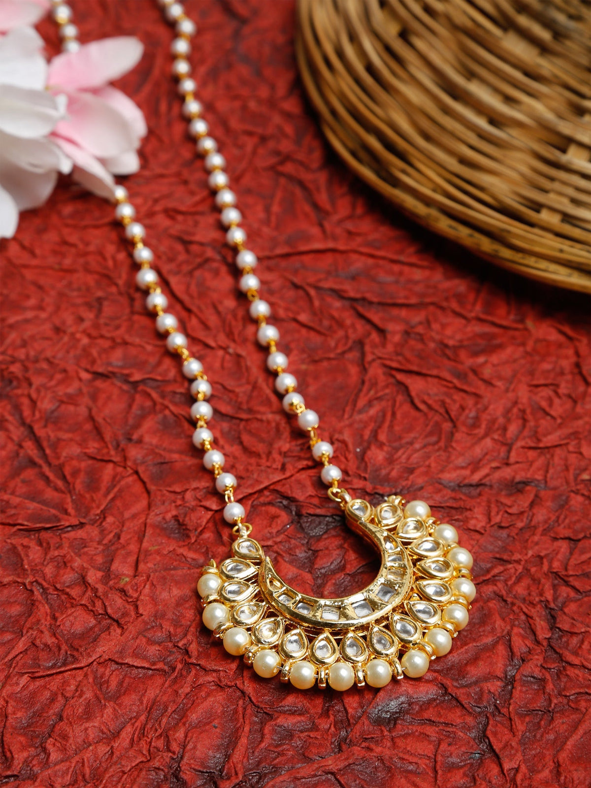 Long Kundan Pearl Neckpiece - Ruby Raang | Grocsy