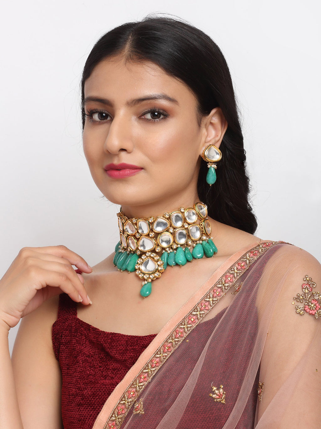 Kundan Choker With Studs - Ruby Raang | Grocsy