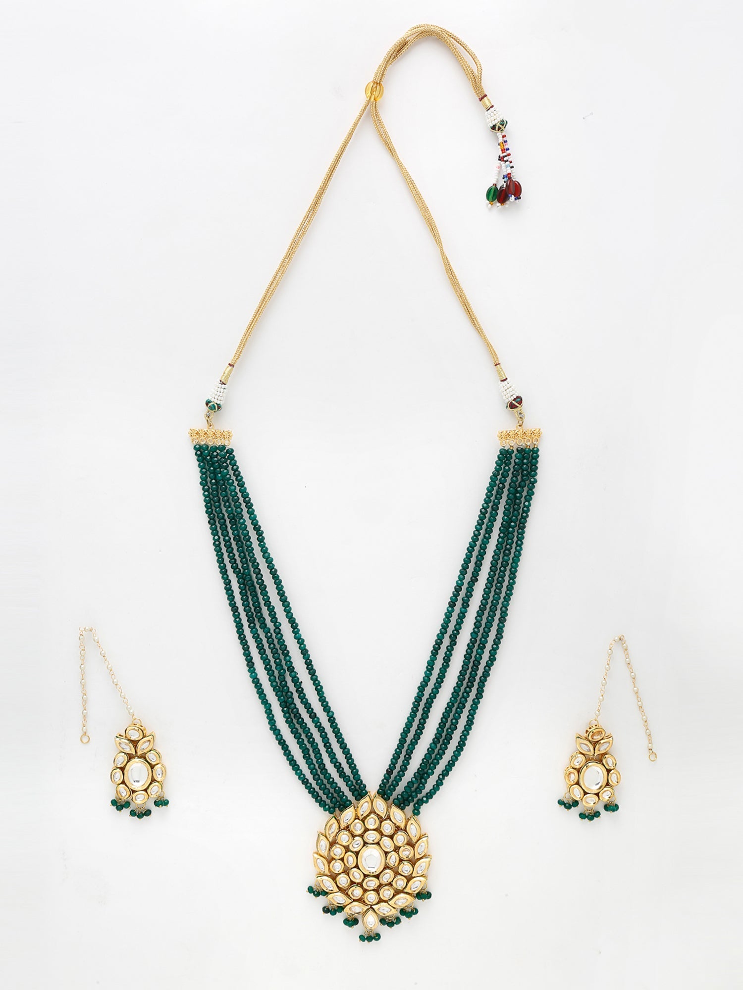 Long Kundan Neckpiece With Earrings - Ruby Raang | Grocsy