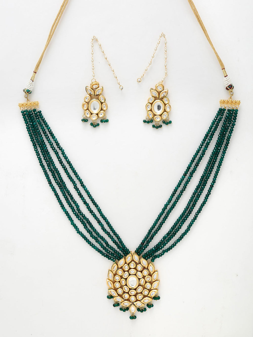 Long Kundan Neckpiece With Earrings - Ruby Raang | Grocsy