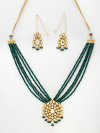 Long Kundan Neckpiece With Earrings - Ruby Raang | Grocsy