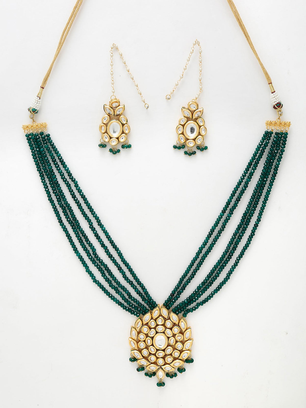 Long Kundan Neckpiece With Earrings - Ruby Raang | Grocsy