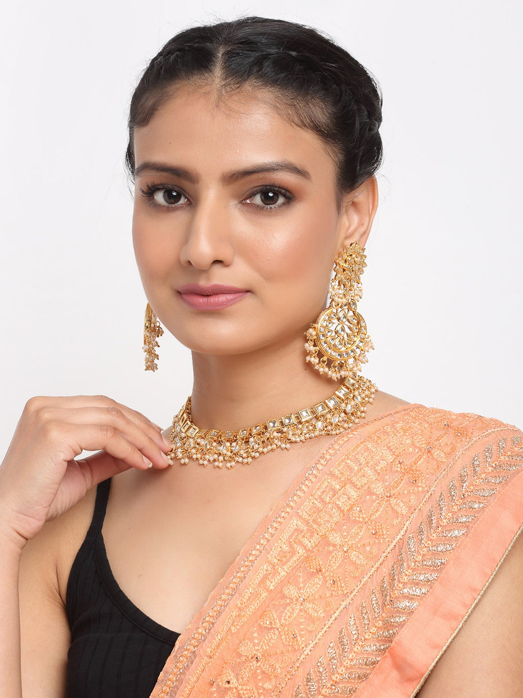 Stone Kundan Choker With Studs - Ruby Raang | Grocsy