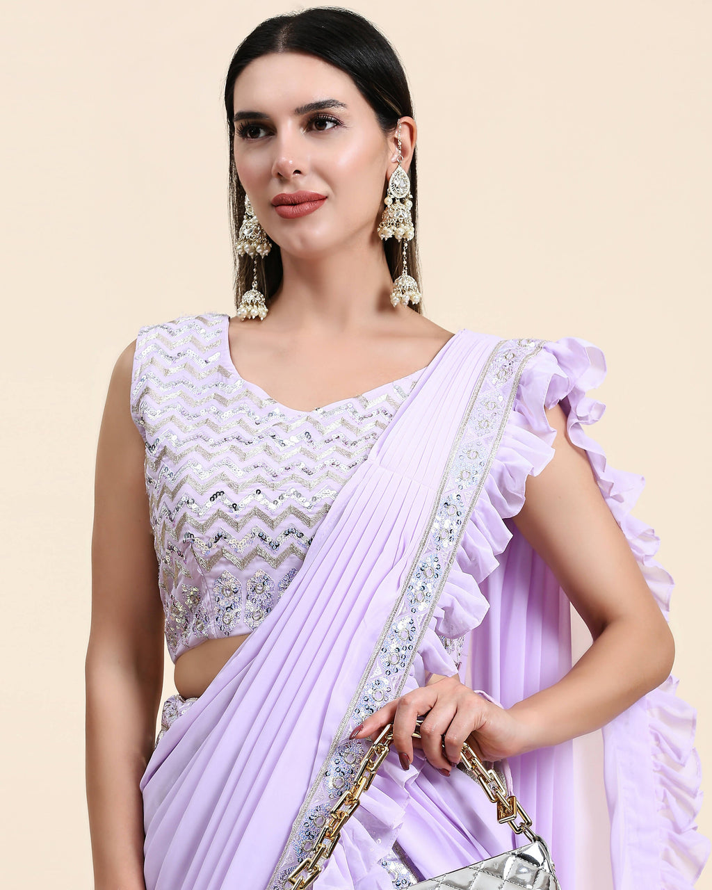 Lavender Pure Viscose Georgette Thread With Sequins Embroidery Work Lehenga Choli With Dupatta - Tanya | Grocsy
