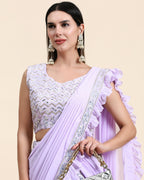 Lavender Pure Viscose Georgette Thread With Sequins Embroidery Work Lehenga Choli With Dupatta - Tanya | Grocsy