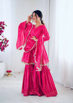 Teeya Creation Pink Color Mal Chanderi Silk Mirror Work And Hand Work Sharara set | Grocsy