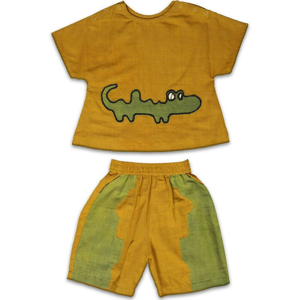 Mhyssa Nero Half Sleeve Yellow T-shirt with Shorts Set For Kids | Grocsy