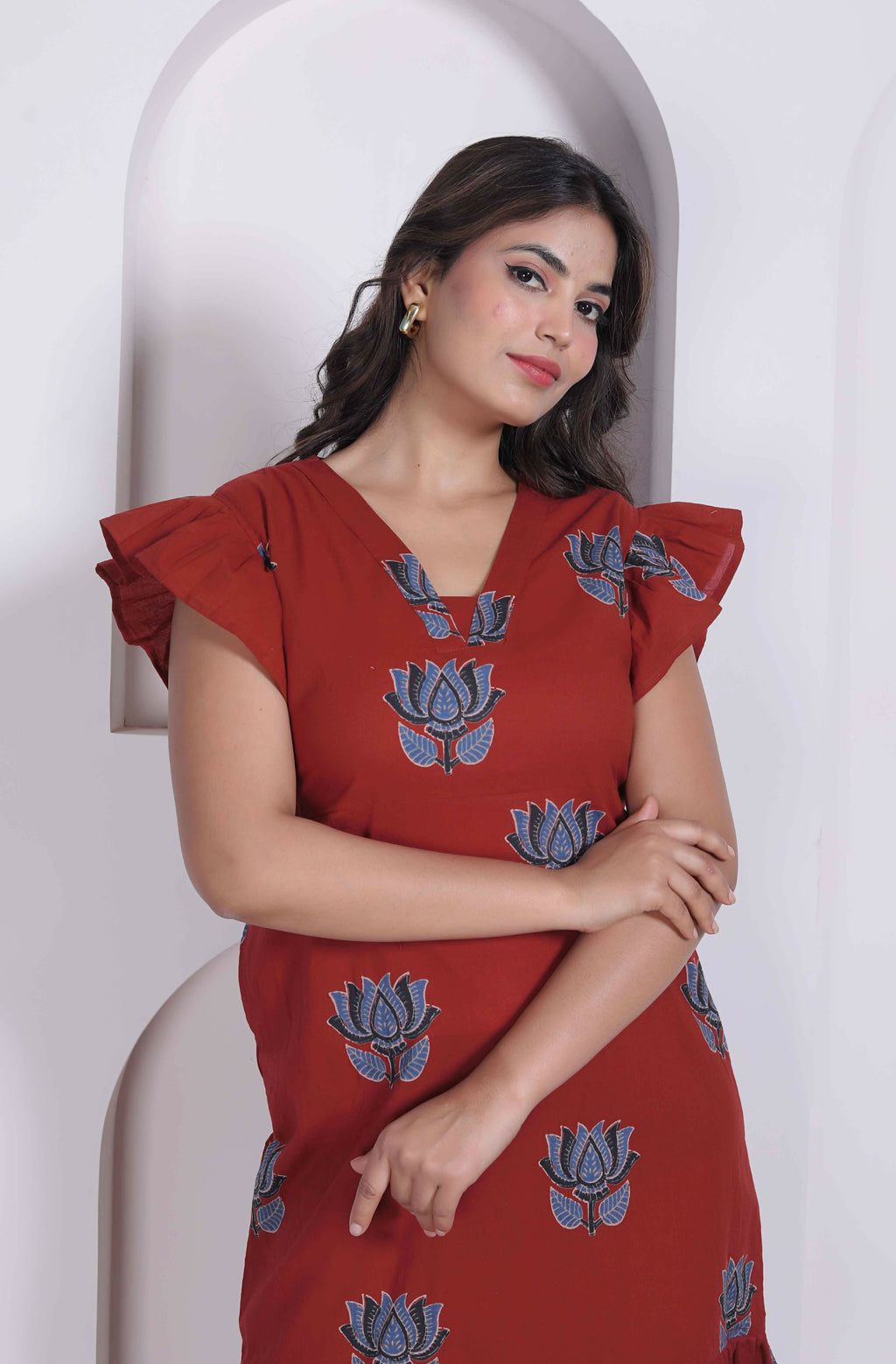 Miravan Women Empire Waist Rust Mini Length Dress | Grocsy