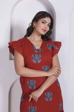 Miravan Women Empire Waist Rust Mini Length Dress | Grocsy