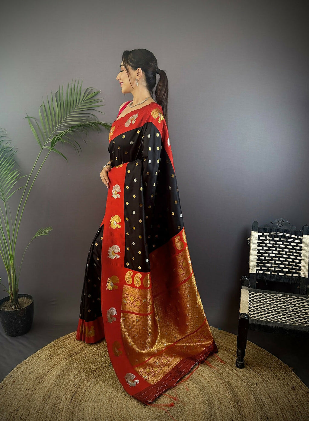 Joban Fashion Maroon Butti Banarasi Silk Sarees | Grocsy