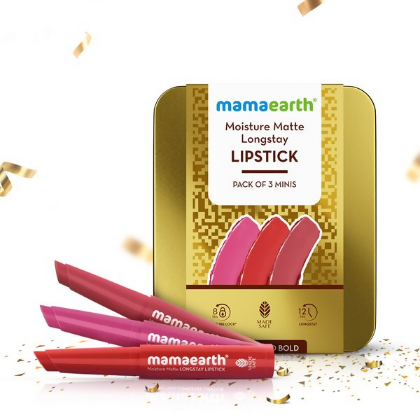 Mamaearth Moisture Matte Long Stay Lipstick Gift Set - Bright and Bold | Grocsy