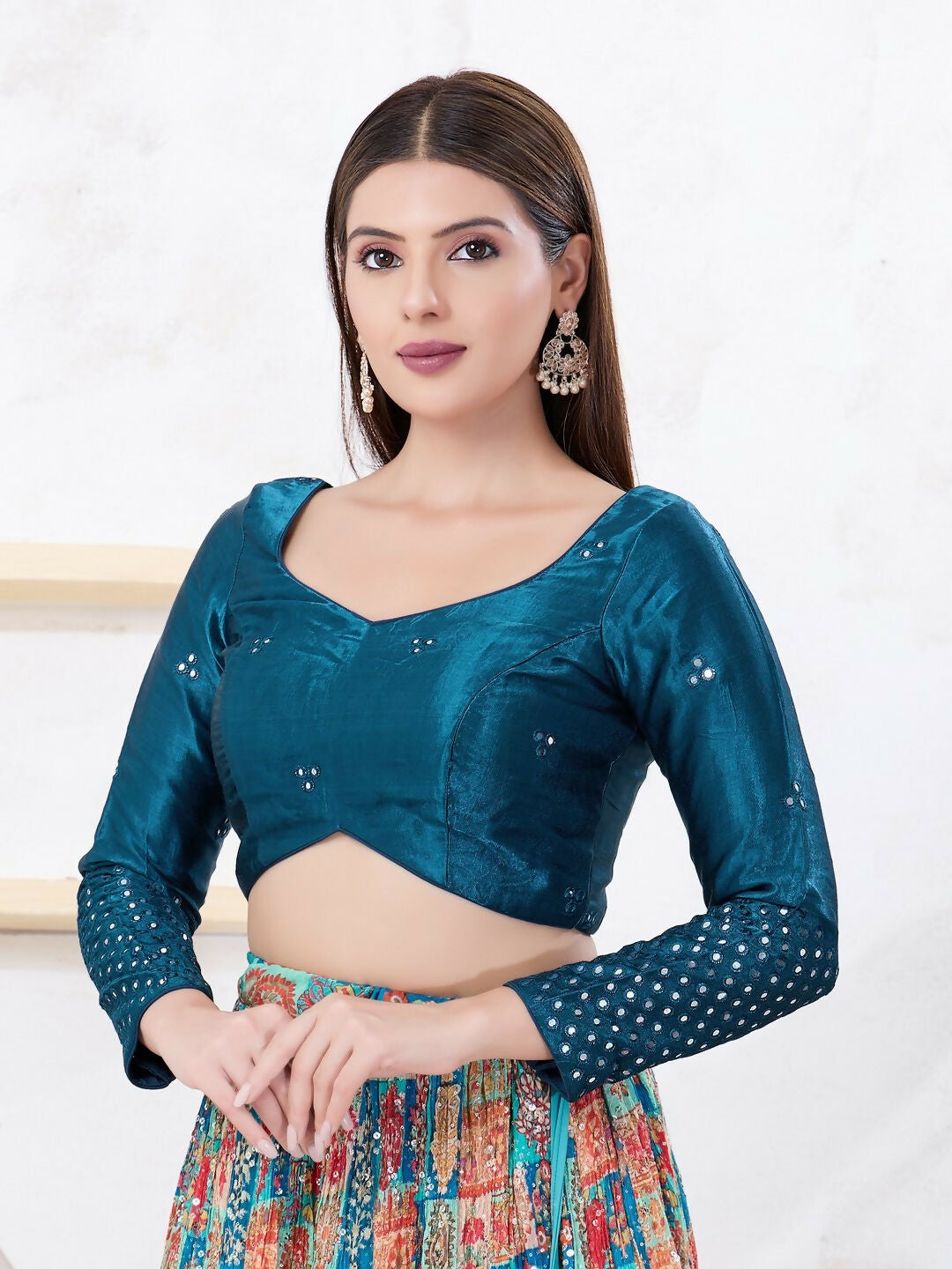 Joban Fashion Cobalt-Blue Gajji Silk Elbow Sleeveless Back Open Blouse | Grocsy