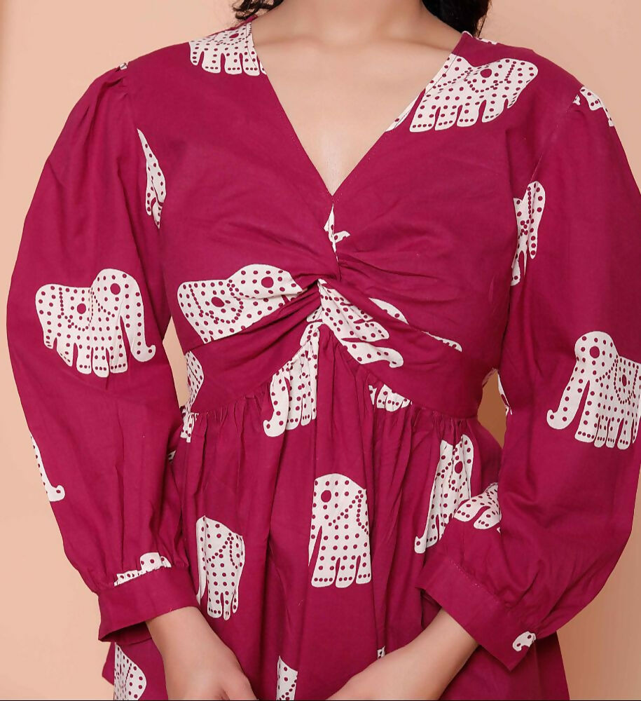 Miravan Womens Magenta Animal Print Butterfly Top | Grocsy