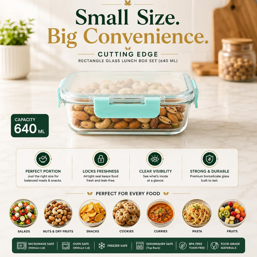 Cutting Edge Rectangular Glass Detachable Container - Green | Grocsy