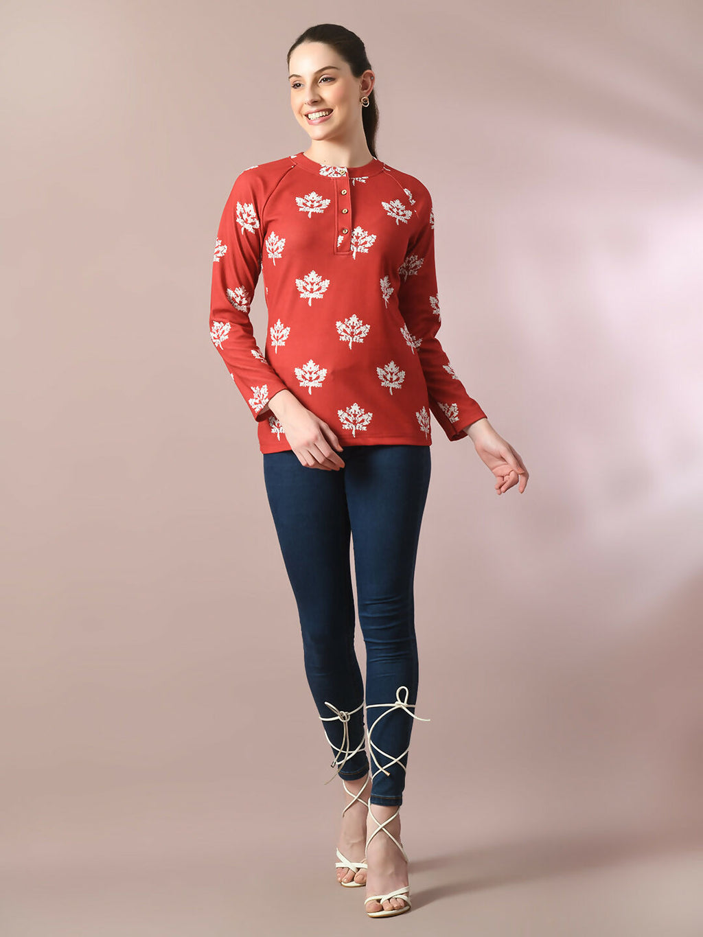 Myshka Women's Rust Embellished Raglan Sleeve Party Top | Grocsy