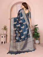 Aastha Fashion Teal Soft Organza Silk Weaving Saree | Grocsy