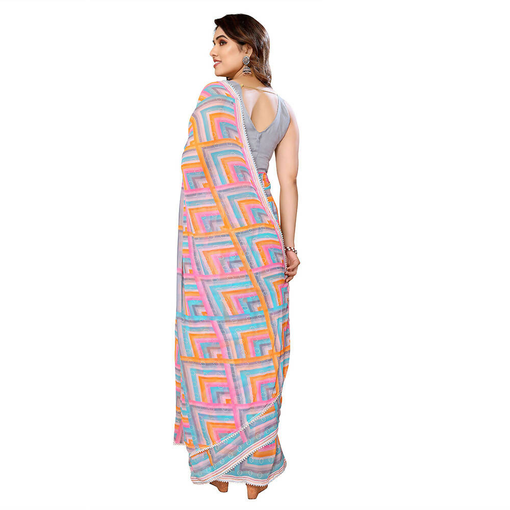 Women's Partywear Designer Grey Georgette Fancy Saree - Satrangi | Grocsy