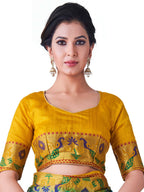 Mimosa Women's Turquoise Kanchipuram Silk Saree | Grocsy