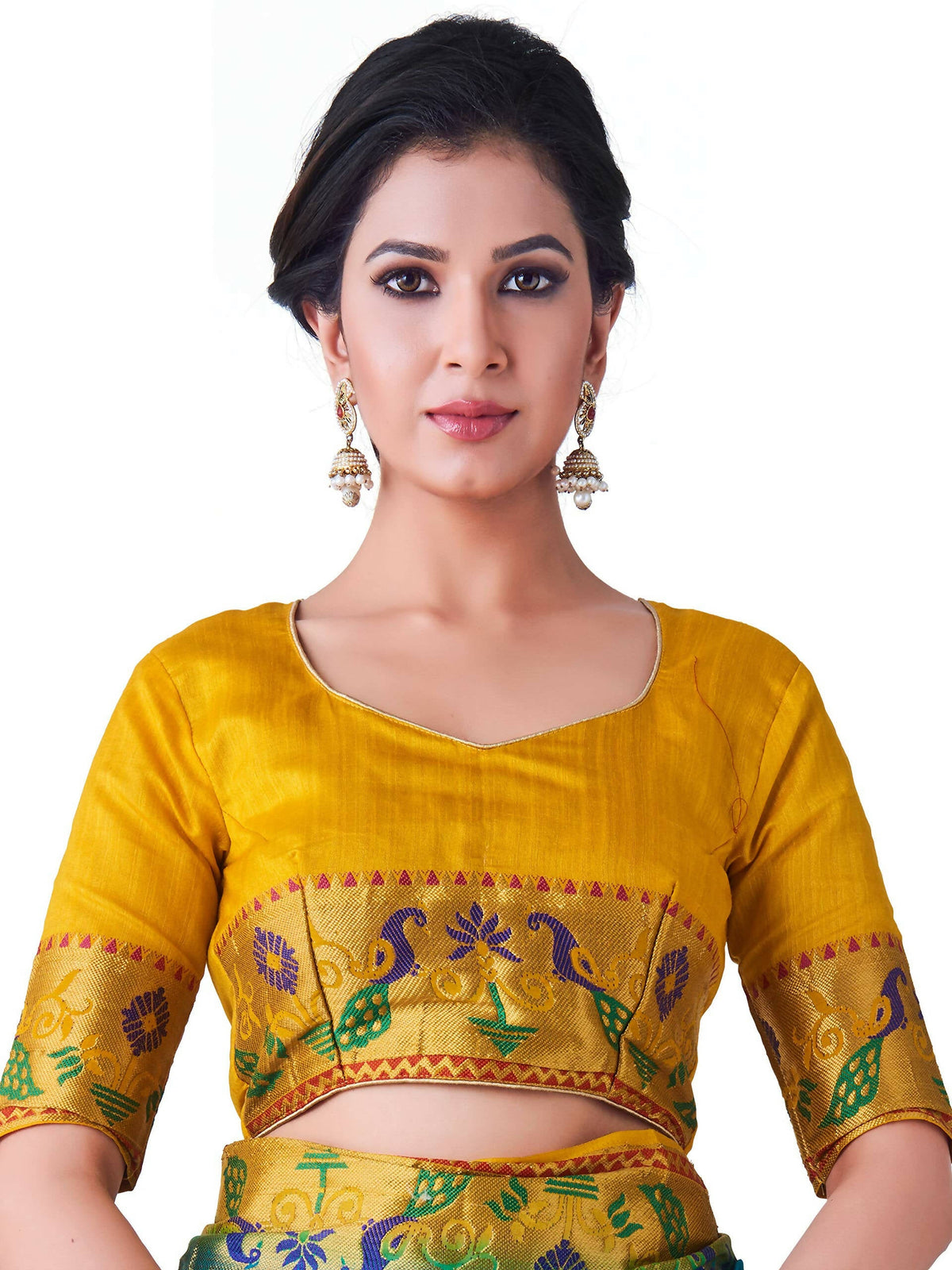 Mimosa Women's Turquoise Kanchipuram Silk Saree | Grocsy