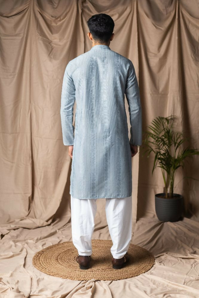 Light Blue Rayon Thread Embroidery Work Kurta Set - Mahotsav | Grocsy