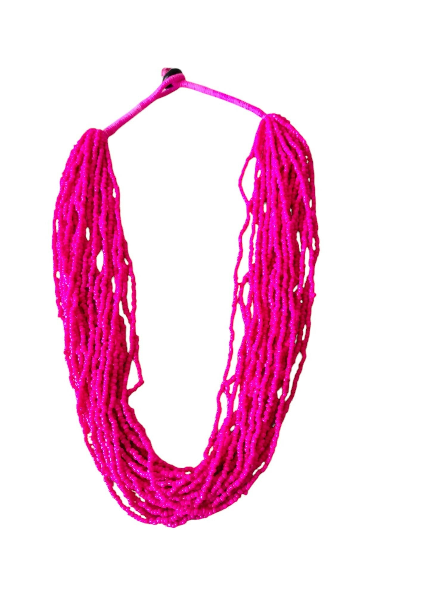 Inhanns Handmade Beaded Multilayer Necklace, 20 Layers - Hot Pink | Grocsy
