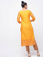 Aniyah Cotton Block Printed Yellow Straight Kurta (AN-137K) | Grocsy