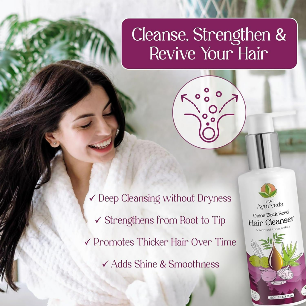 Him Ayurveda Onion Black Seed Hair Cleanser Sulphate & Paraben-Free Shampoo | Grocsy