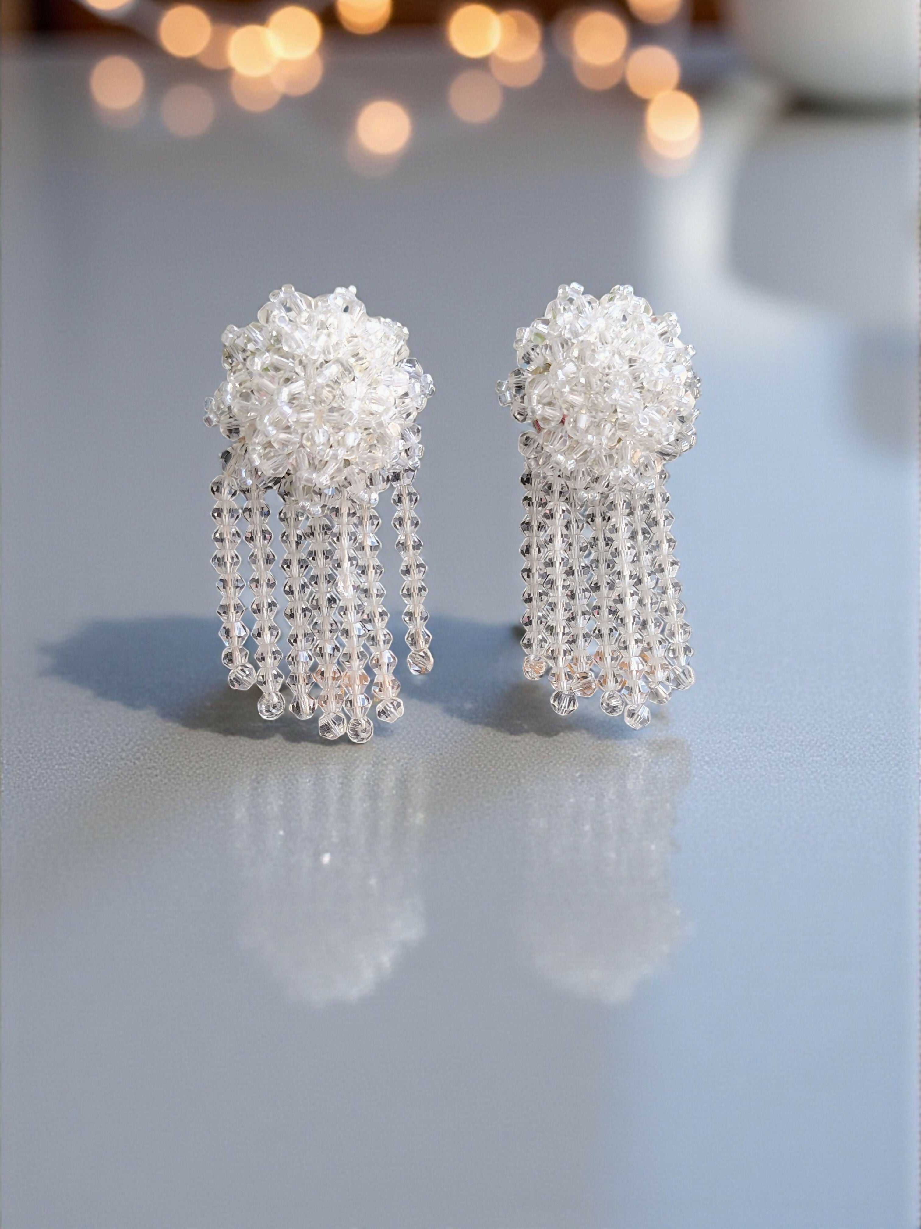 Inhanns Handmade Crystal Water Fall Earrings - Short - White Small | Grocsy