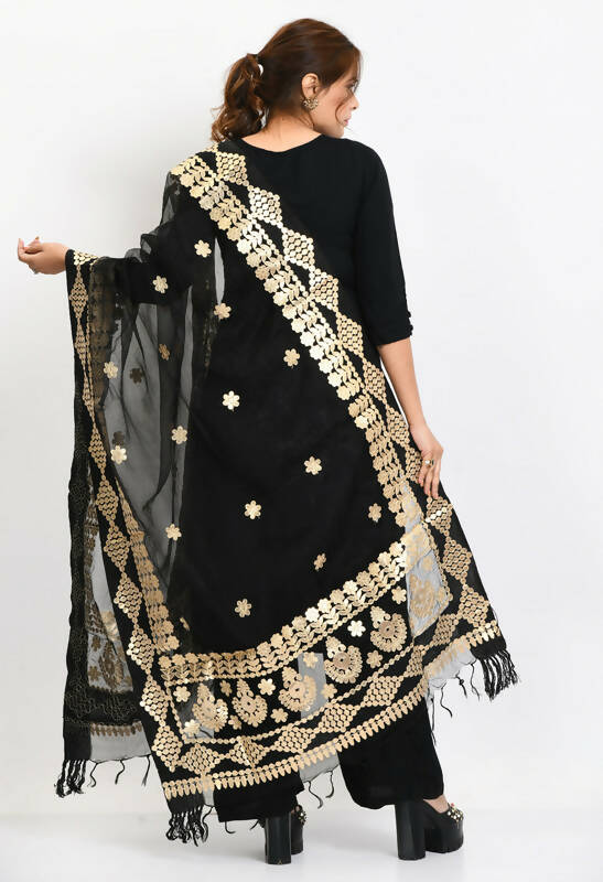 Mominos Fashion Moeza Women Organza Gotta Patti Bridal Dupatta Black Dupatta | Grocsy