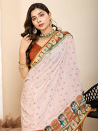 Orange Muslin Cotton Designer Digital Printed Saree - Lavisha | Grocsy