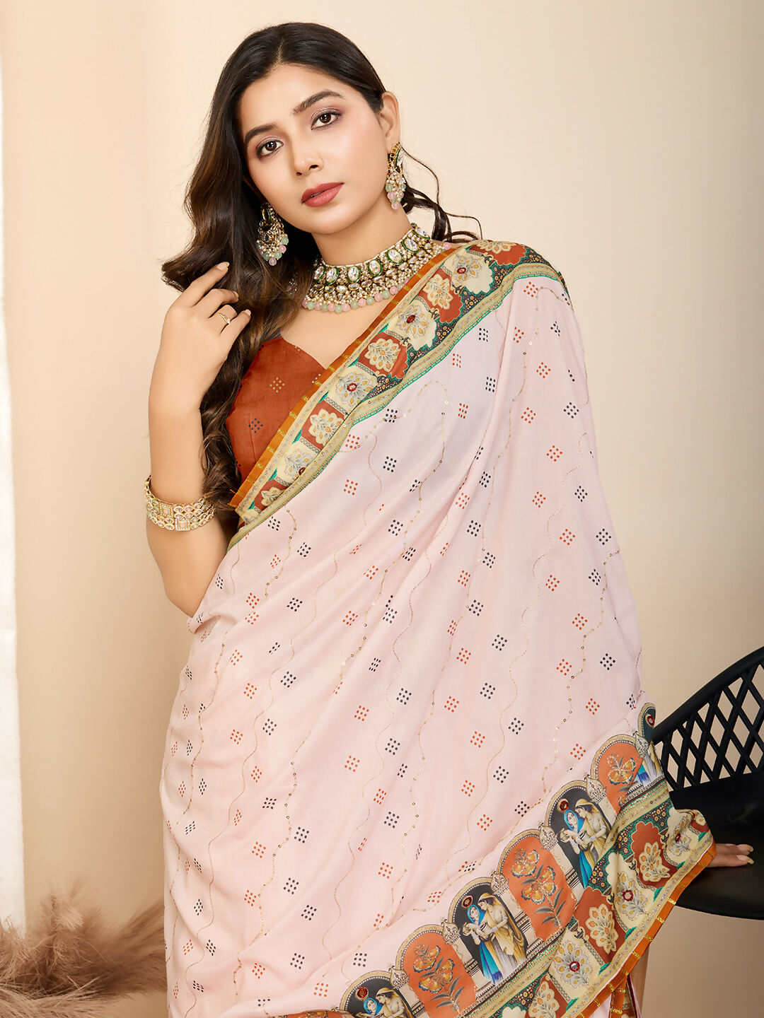 Orange Muslin Cotton Designer Digital Printed Saree - Lavisha | Grocsy