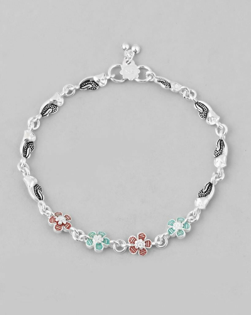 VOJ Set of 2 Stone Studded Mutli Color Flower Shaped Anklet | Grocsy