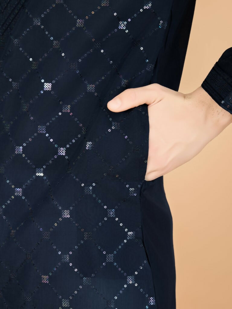 Vastranavya Navy Blue Exclusive Festival Wear Viscose Silk Thread & Sequence Embroidered Work Kurta with Dupatta | Grocsy