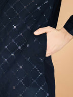 Vastranavya Navy Blue Exclusive Festival Wear Viscose Silk Thread & Sequence Embroidered Work Kurta with Dupatta | Grocsy