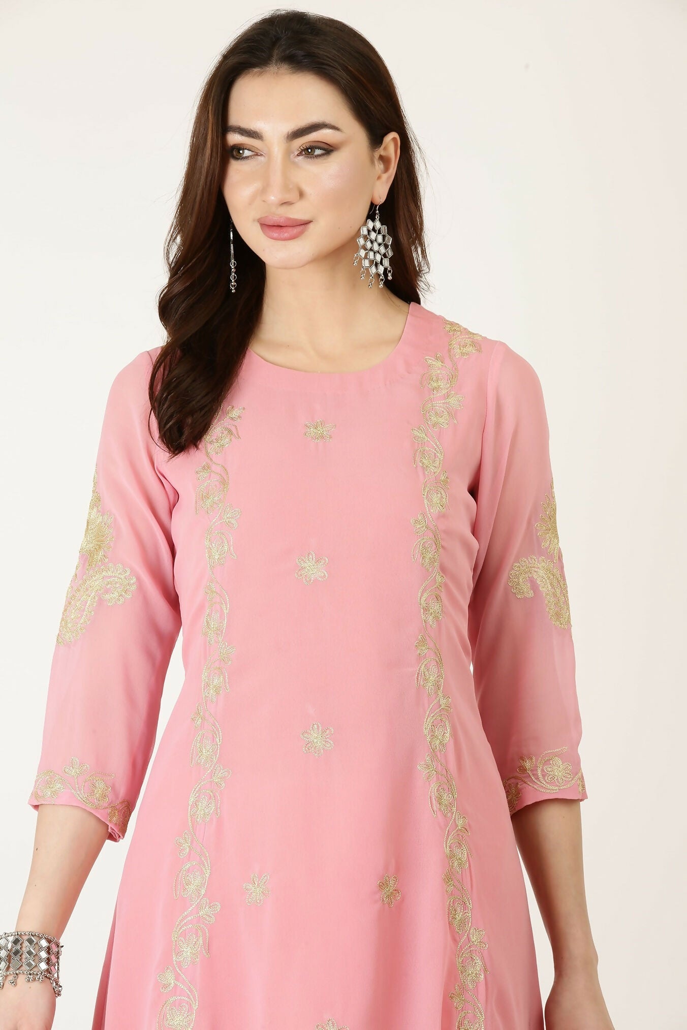 Joban Fashion Pink Georgette Kurta Set | Grocsy