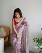 Vamsee Ferry Baby Pink Organza Saree | Grocsy