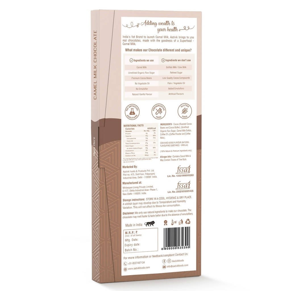 Aadvik Camel Milk Chocolate - Coffee | Grocsy