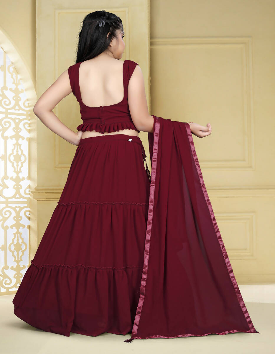 Wedding Designer Maroon Georgette Kidswear Lehenga - Aaradhna | Grocsy