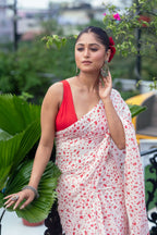 Very Much Indian Mastaani - Pure Mul Cotton Handloom Saree with Beautiful Heart Prints - Red | Grocsy