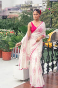 Very Much Indian Mastaani - Pure Mul Cotton Handloom Saree with Beautiful Rose Prints - Pink | Grocsy