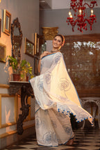 Very Much Indian Mastaani - Pure Mul Cotton Handloom Saree with Beautiful Rose Prints - Blue | Grocsy