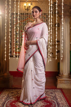 Very Much Indian Mastaani - Pure Mul Jamdhani Cotton Handloom Saree with Beautiful Heart Weaves - Red | Grocsy