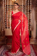 Very Much Indian Mastaani - Pure Mul Jamdhani Cotton Handloom Saree with Beautiful Diamond Weaves - Red | Grocsy