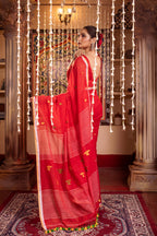 Very Much Indian Mastaani - Pure Mul Jamdhani Cotton Handloom Saree with Beautiful Diamond Weaves - Red | Grocsy
