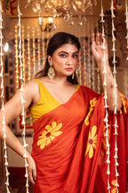 Very Much Indian Mastaani - Pure Mul Cotton Handloom Saree with Beautiful Floral Handpaint - Red | Grocsy