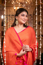 Very Much Indian Mastaani - Pure Mul Cotton Handloom Saree - Saphire Orange | Grocsy