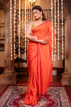Very Much Indian Mastaani - Pure Mul Cotton Handloom Saree - Saphire Orange | Grocsy